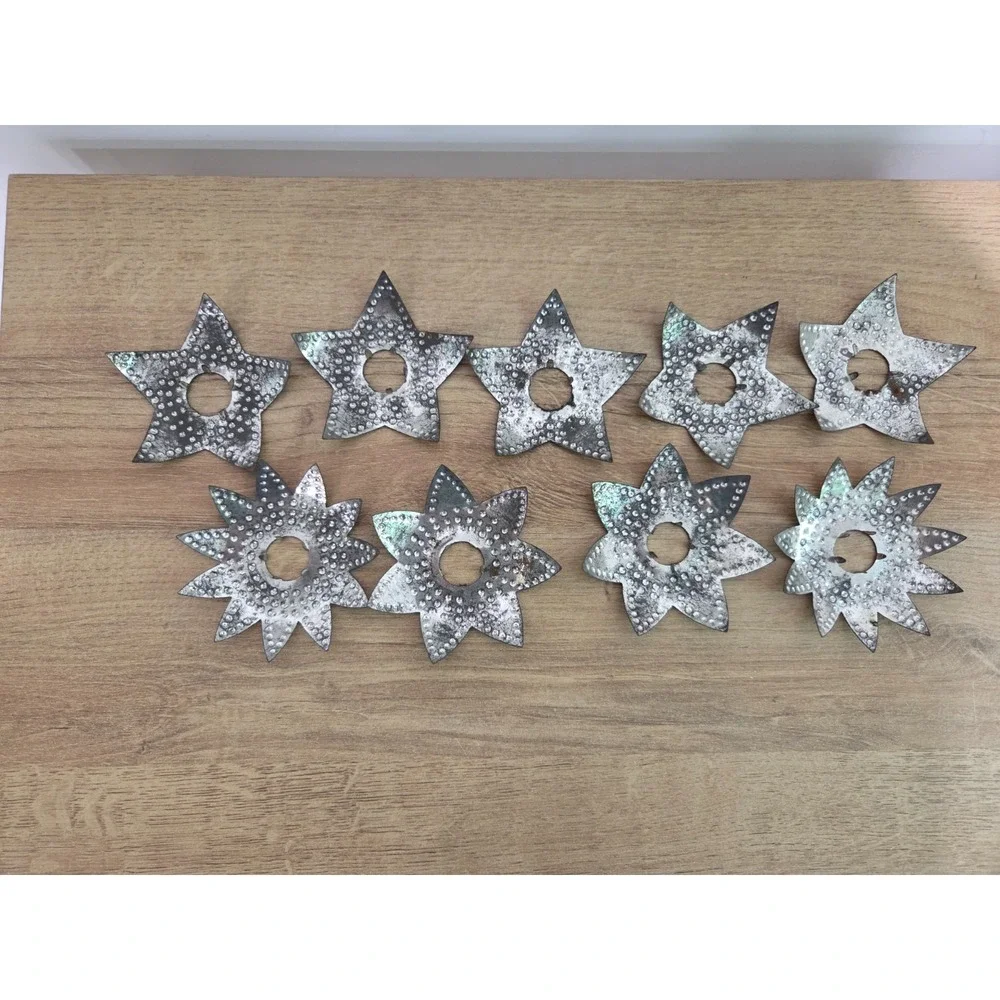 9 Vintage Antique Tin Reflectors Christmas Tree Light Silver Star 3